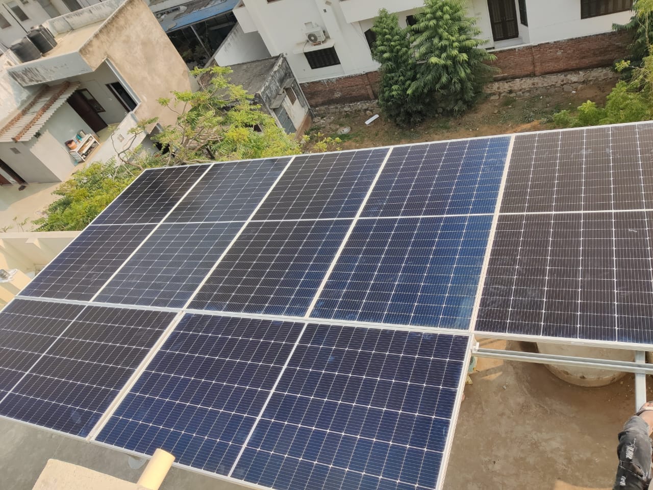 Rooftop solar panel mounting close-up Jaipur